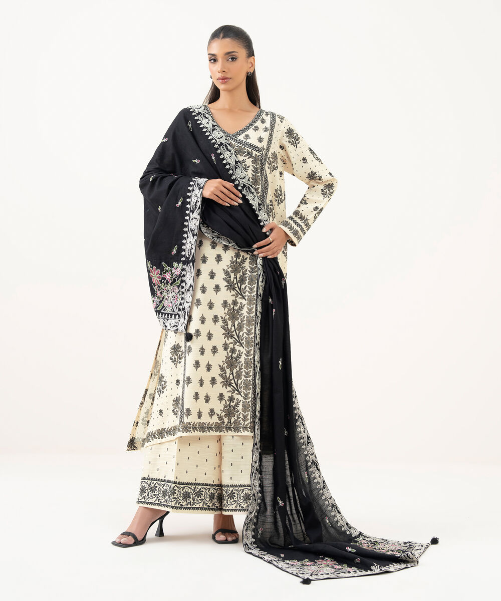 Textured Voile Embroidered Black Dupatta