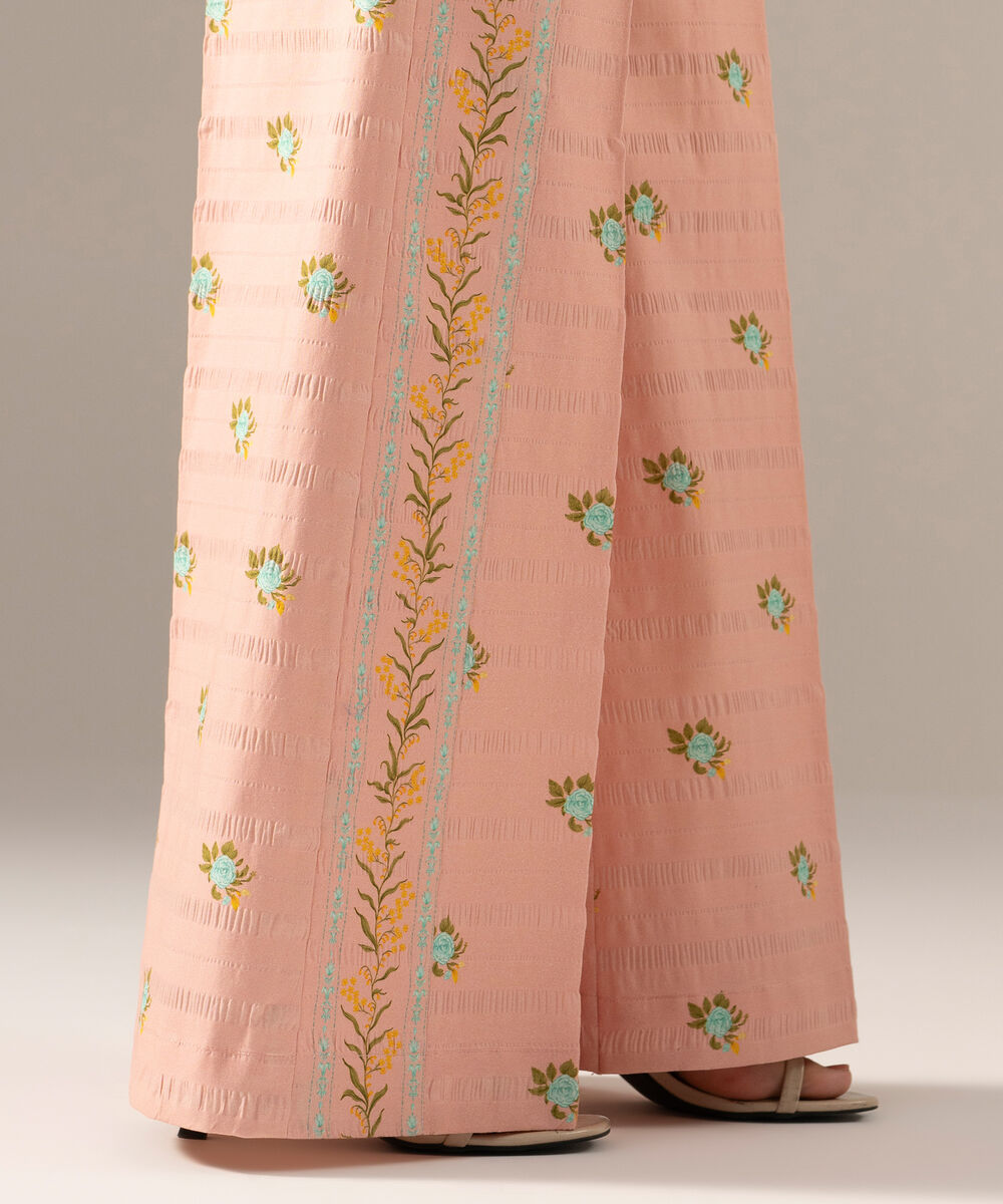 Women's RTW Seersucker Printed Pink Flared Pants