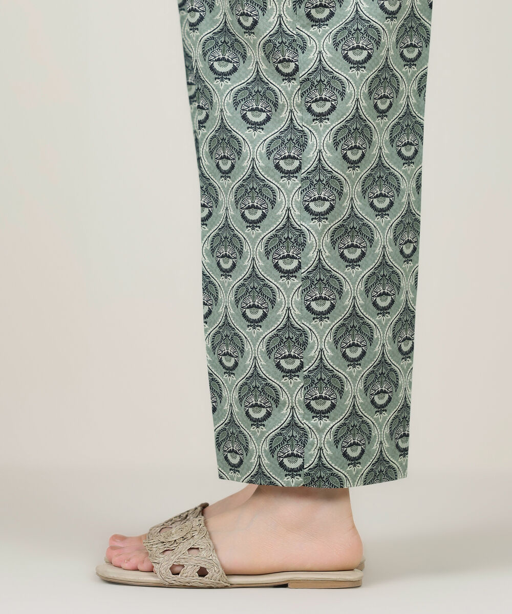 Women's RTW Cambric Green Printed Straight Pants