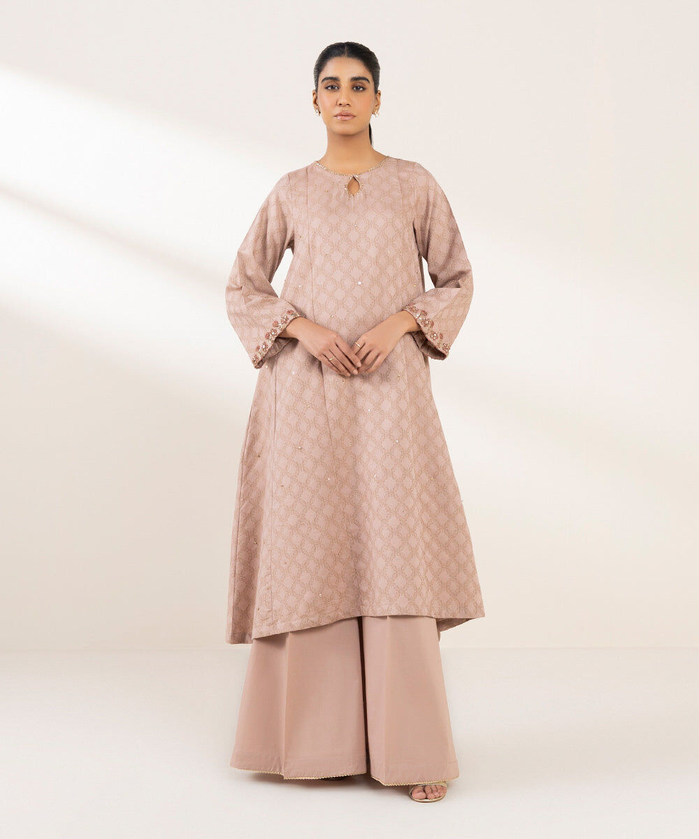 Woman - Pink Embroidered Cotton Jacquard Shirt