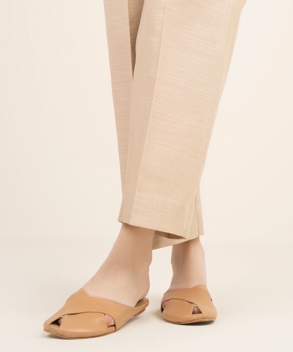 Women's Unstitched Khaddar Printed Beige Trousers Fabric