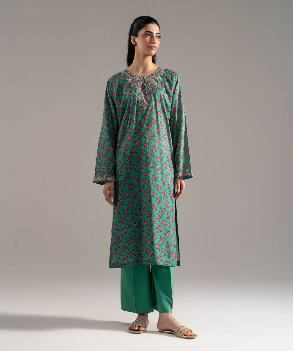 Women's RTW Lawn Printed Embroidered Green 2 Piece Suit