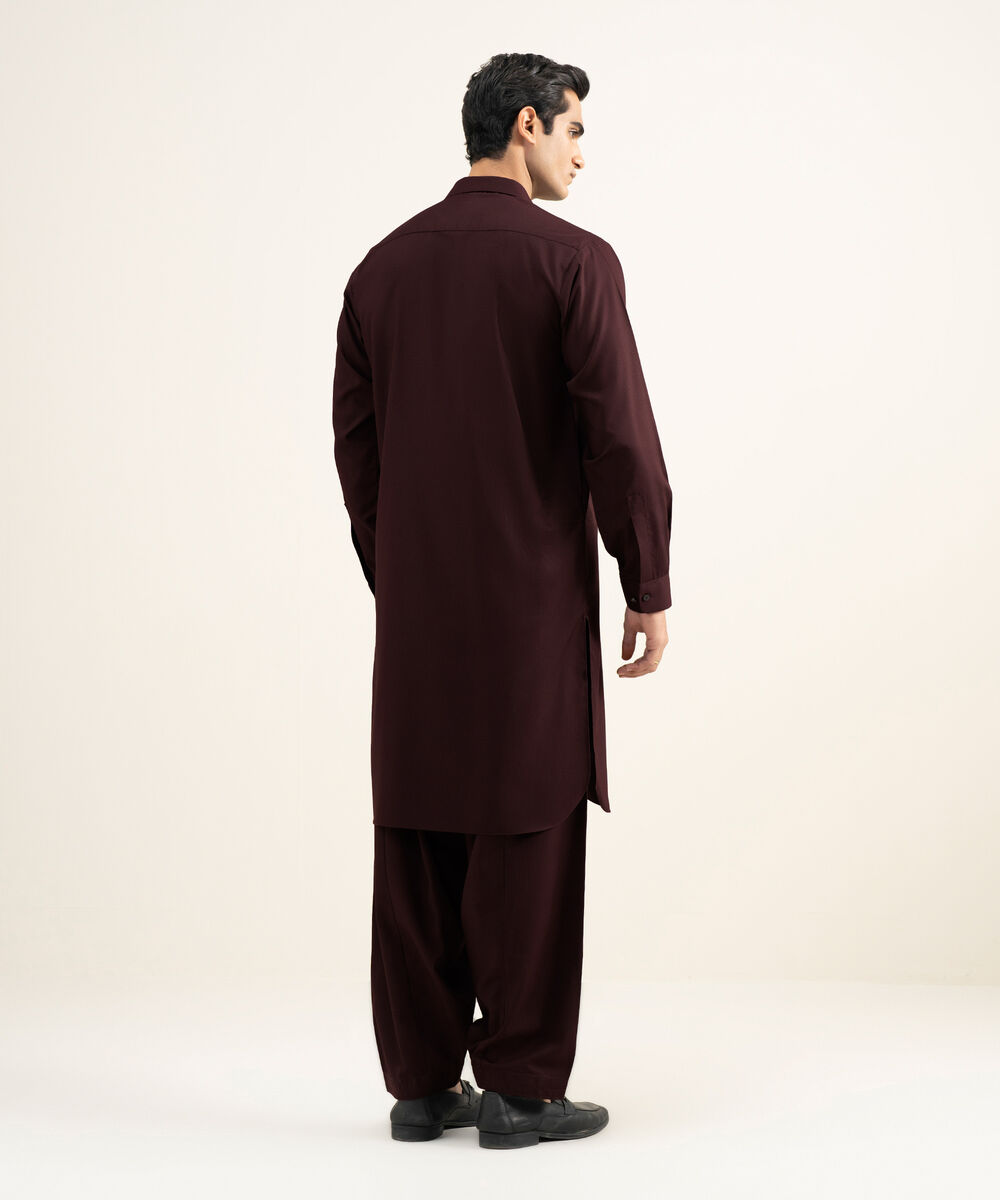 Men's Stitched Premium Blended Maroon Suit
