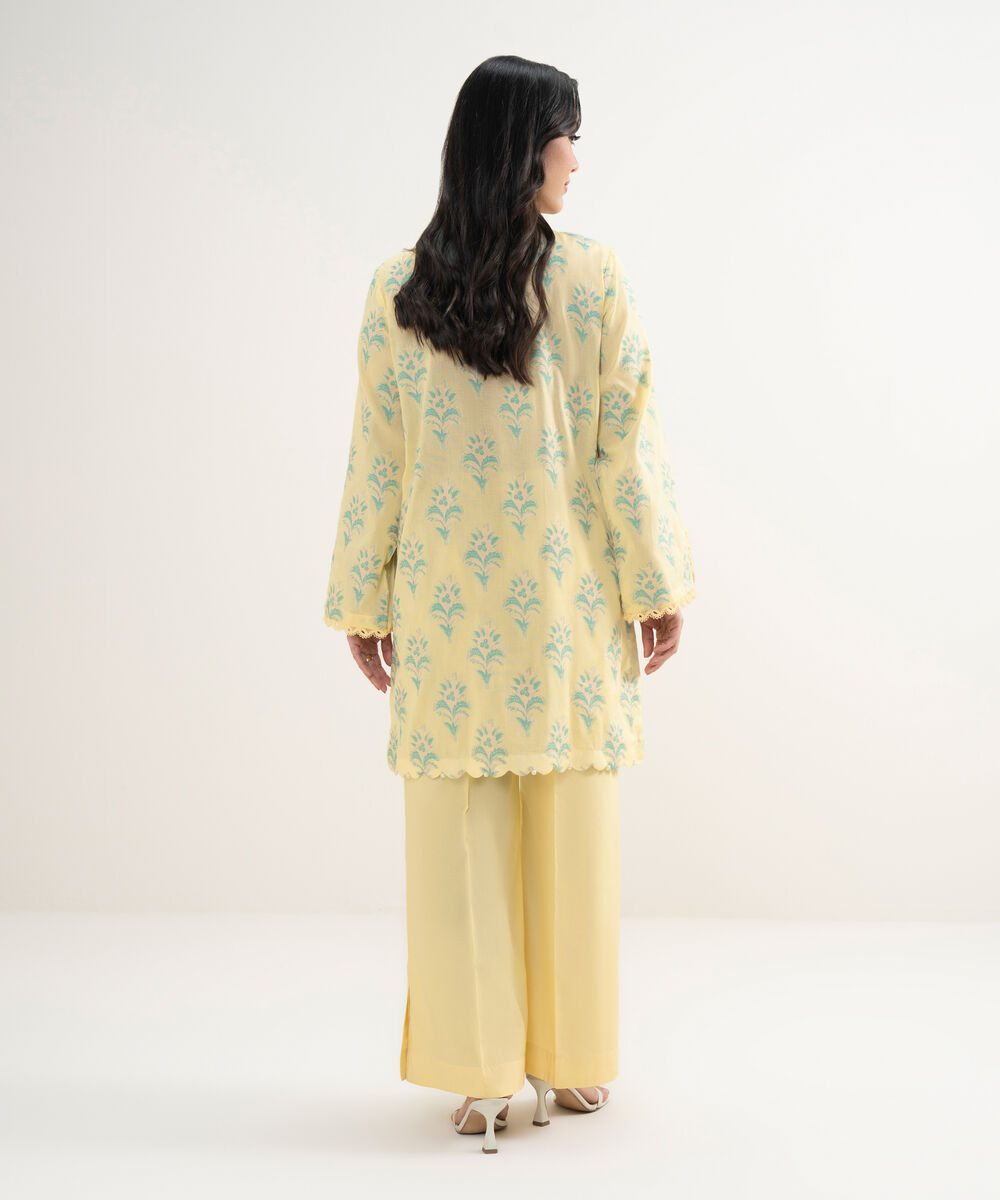 Women's RTW Extra Weft Jacquard Solid Pale Yellow 2 Piece Suit