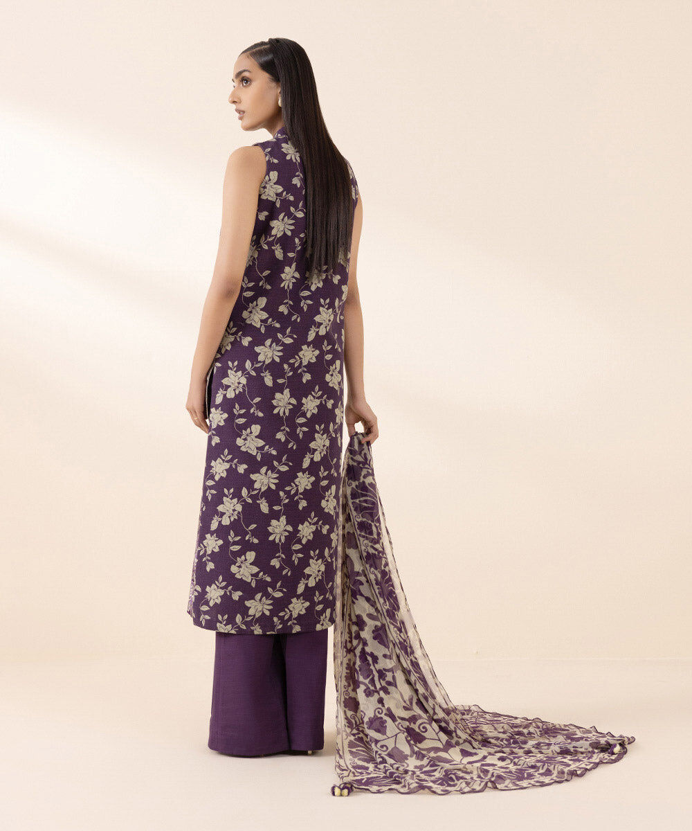 Women's Unstitched Light Khaddar Purple Embroidered 3 Piece Suit