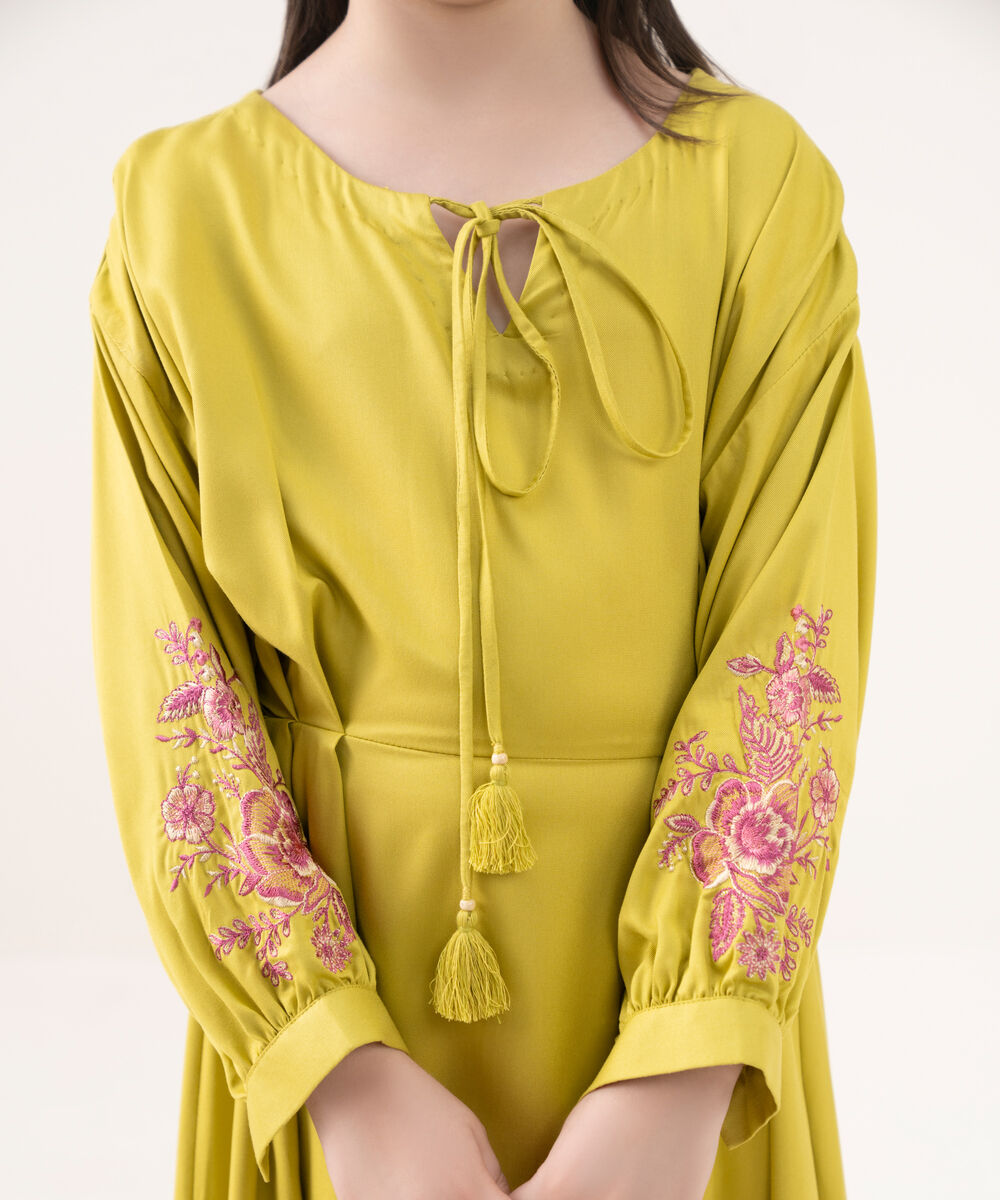 Girls Viscose Marina Green Dyed Kidswear Dress