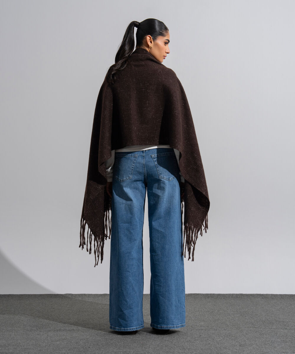 Women's Western Wear Brown Polyester Solid Woolen Scarf