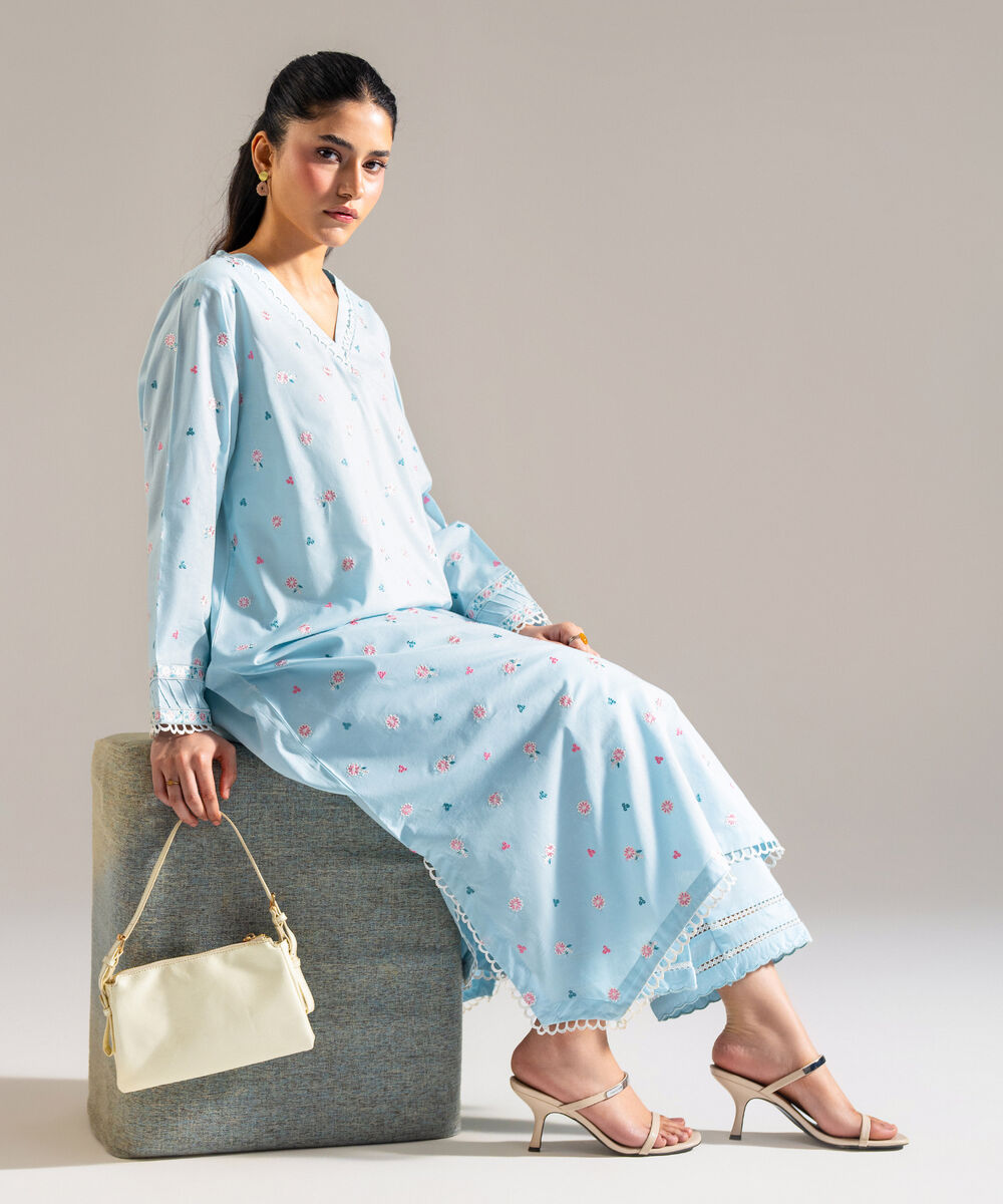 Women's RTW Lawn Embroidered Blue 2 Piece Suit