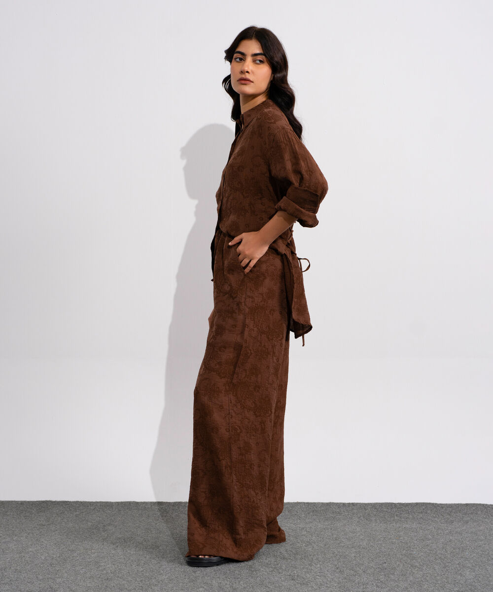 Women's Brown Textured Pull-On Trousers