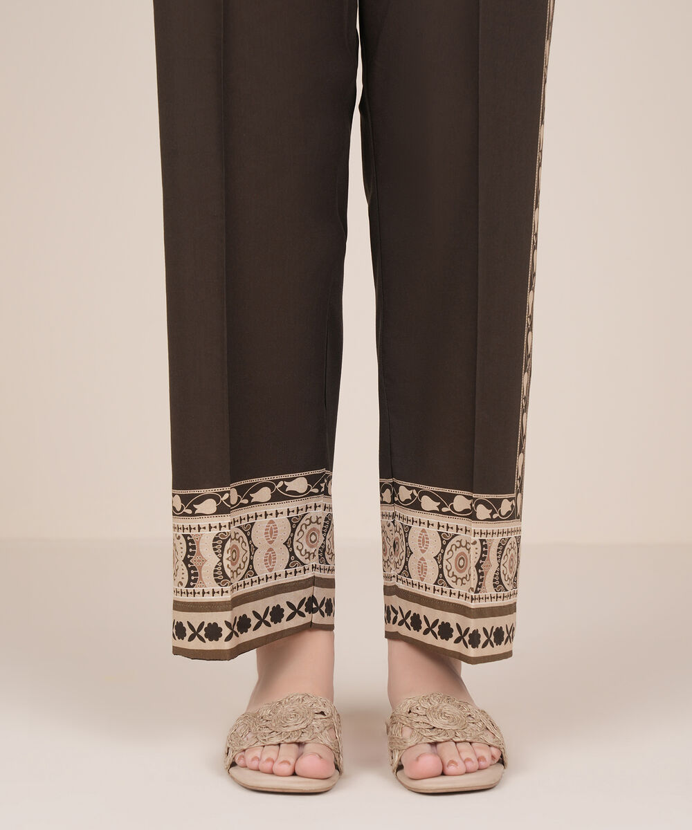 Women's RTW Cotton Viscose Brown Printed Straight Pants