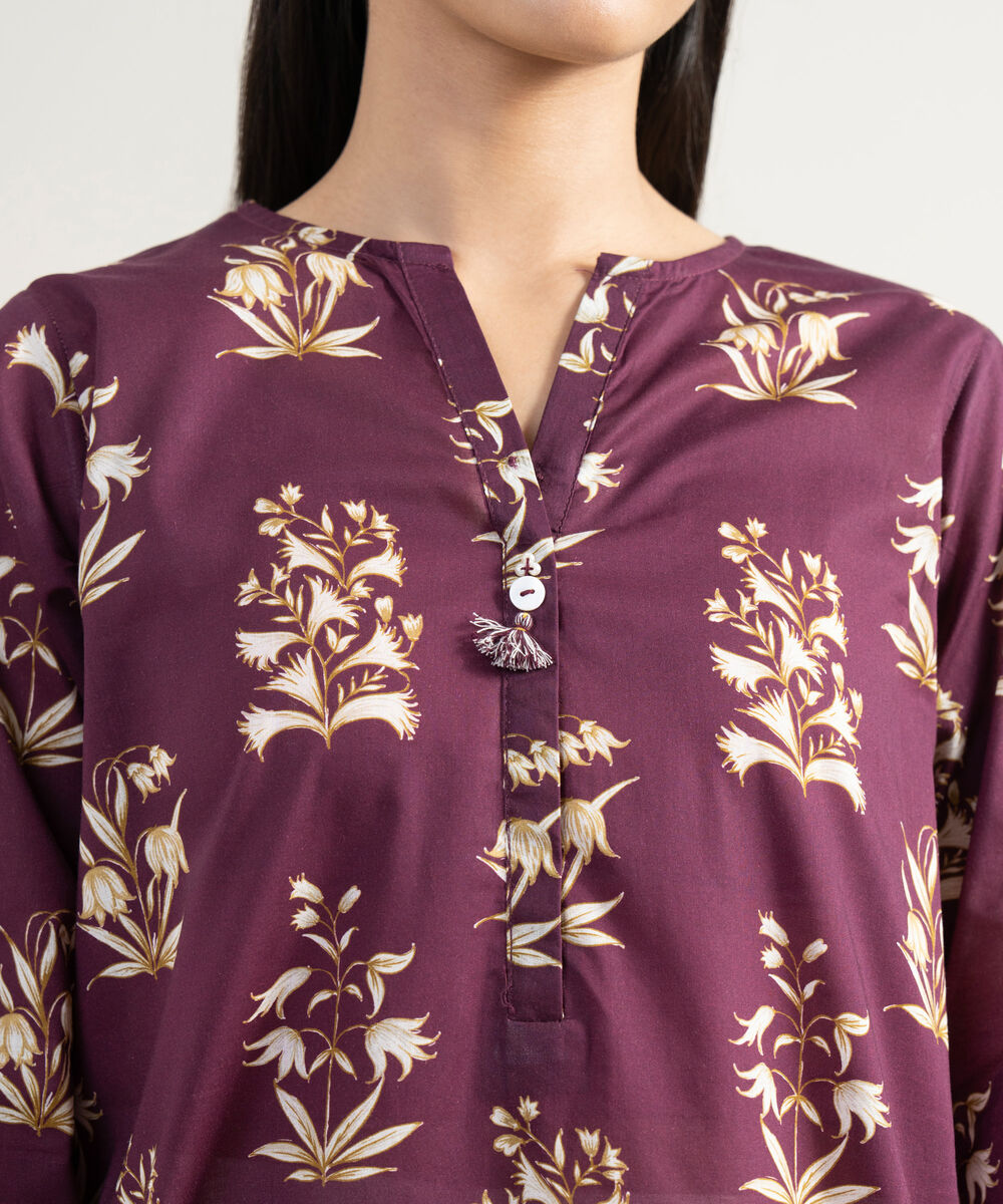 Women's RTW Lawn Printed Purple Straight Shirt
