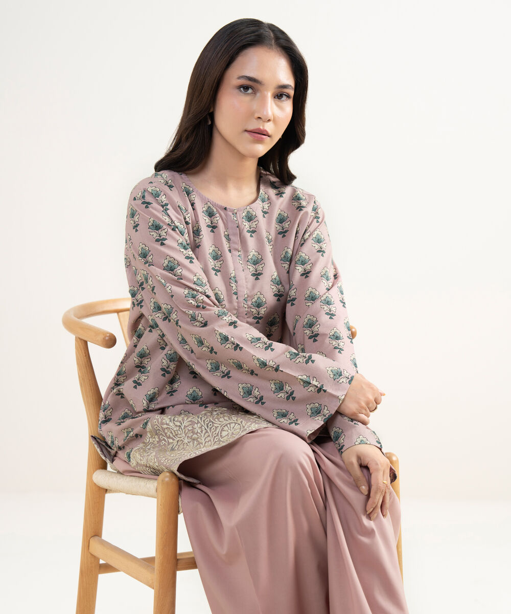 Women's RTW Cotton Viscose Embroidered Pink Straight Shirt