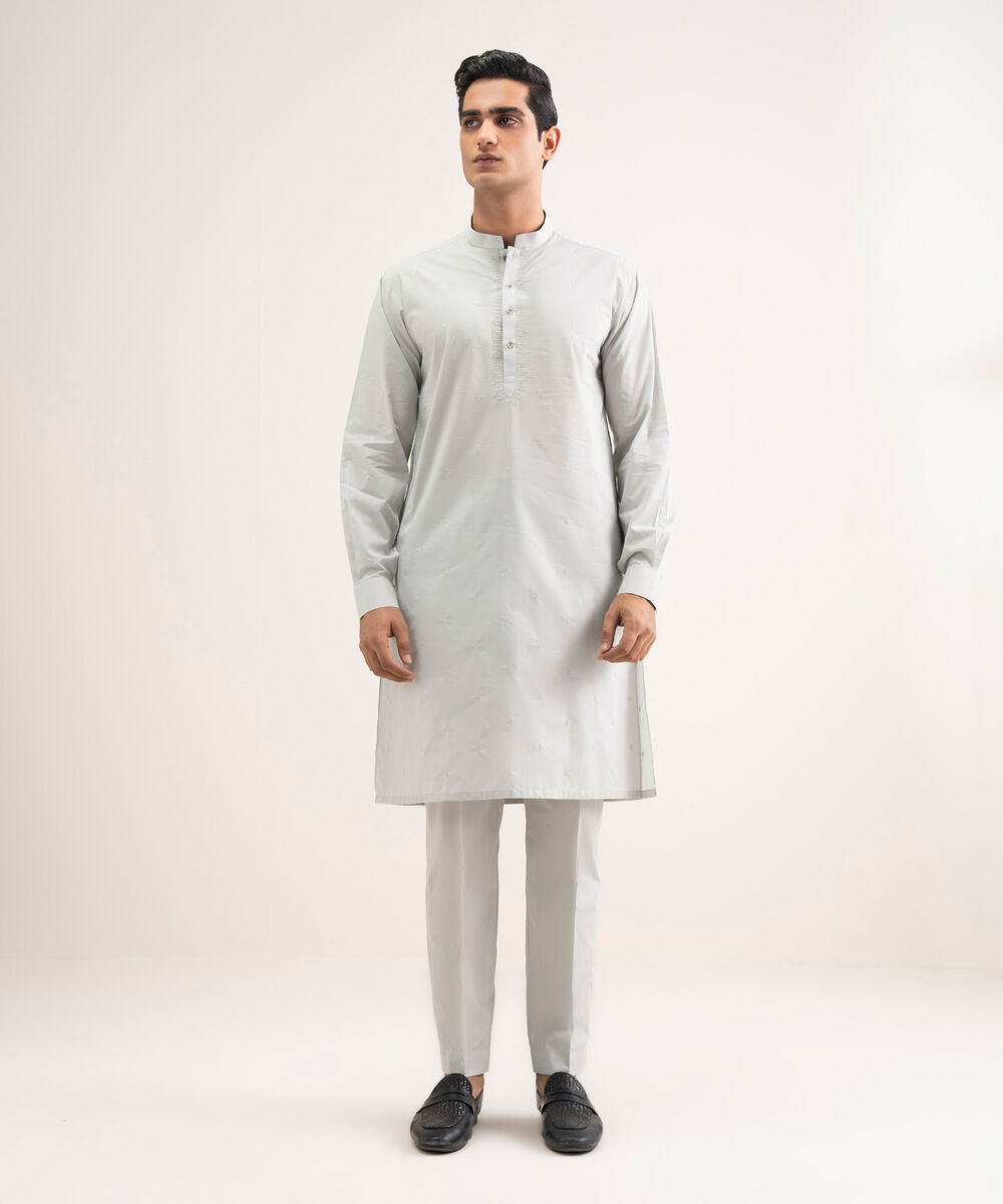Men'S Stitched Light Grey Premium Cotton Suit