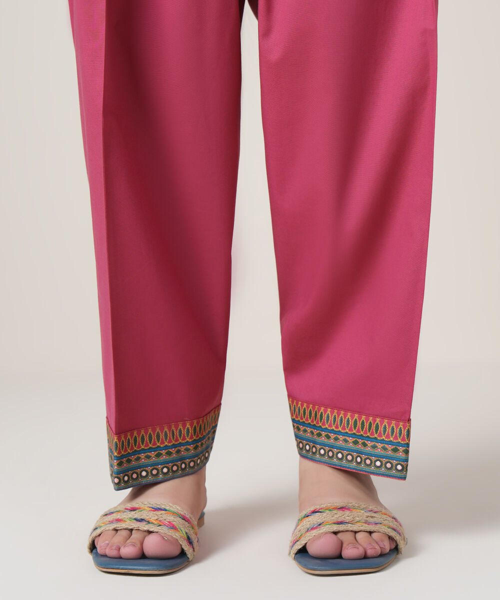 Women's RTW Cambric Pink Solid Trousers