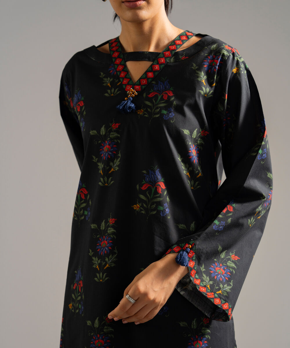 Women's RTW Lawn Printed Black Straight Shirt