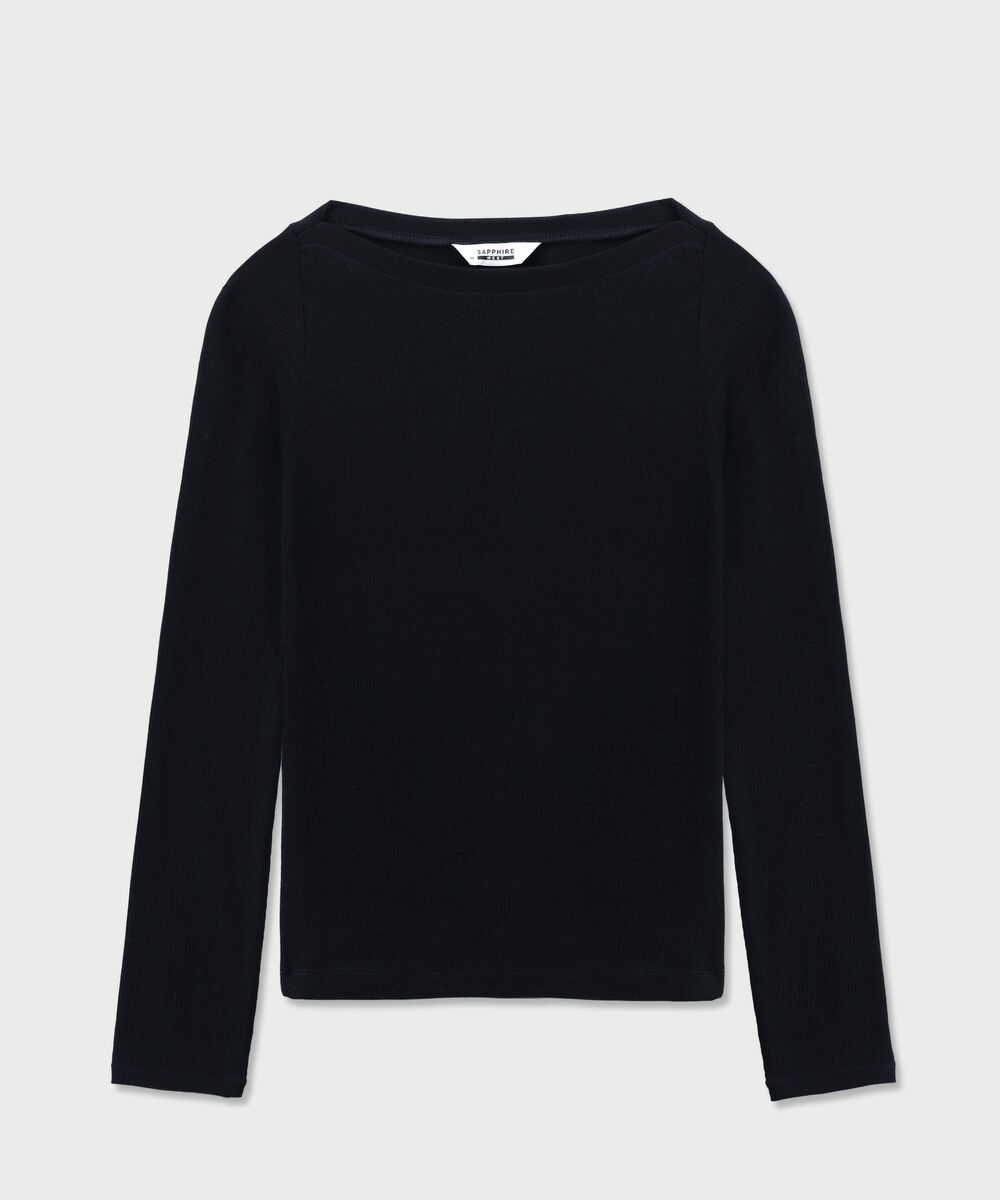 Women's Western Wear Black Slash Neck Rib Top