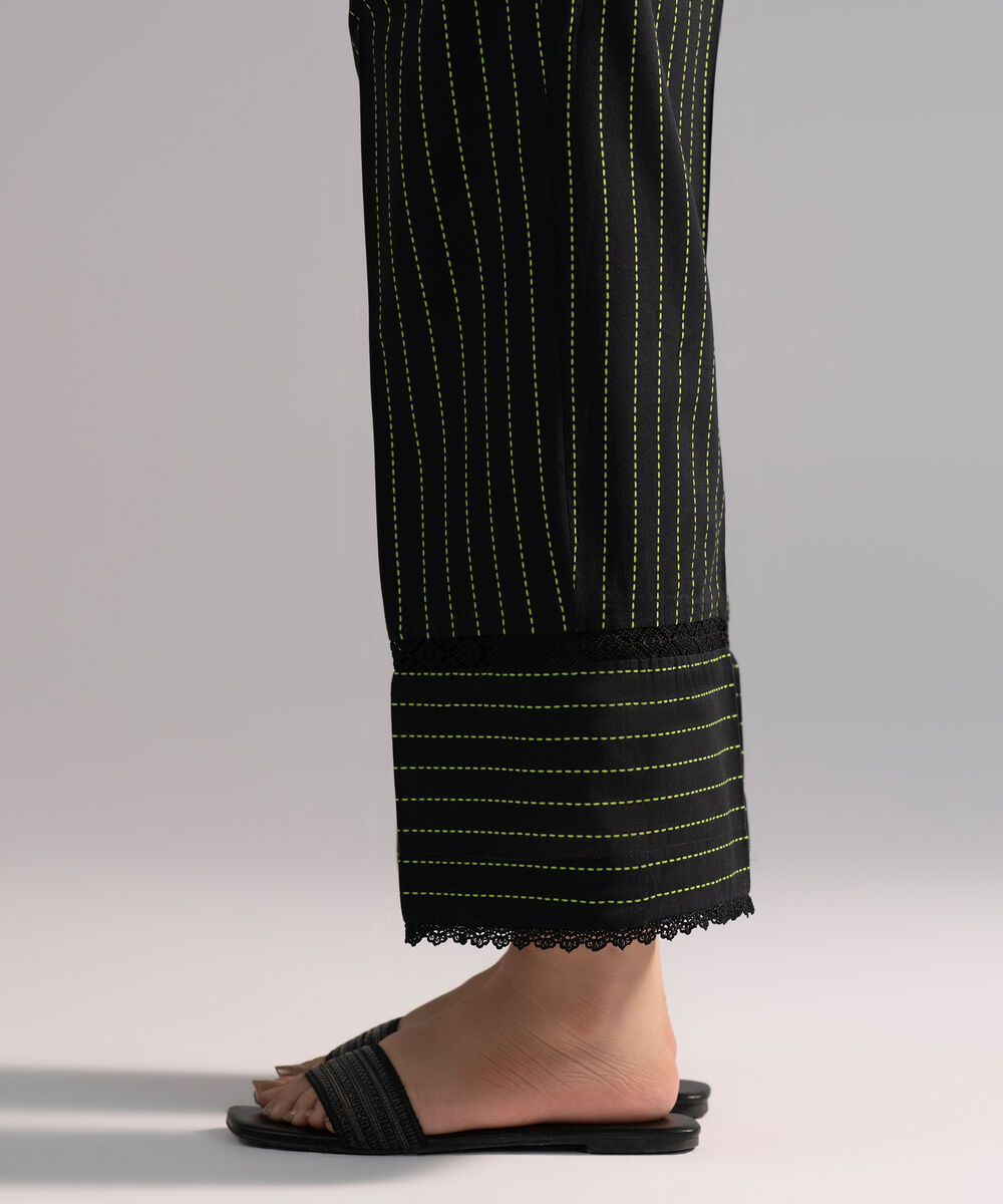 Women's RTW Cambric Printed Black Straight Pants