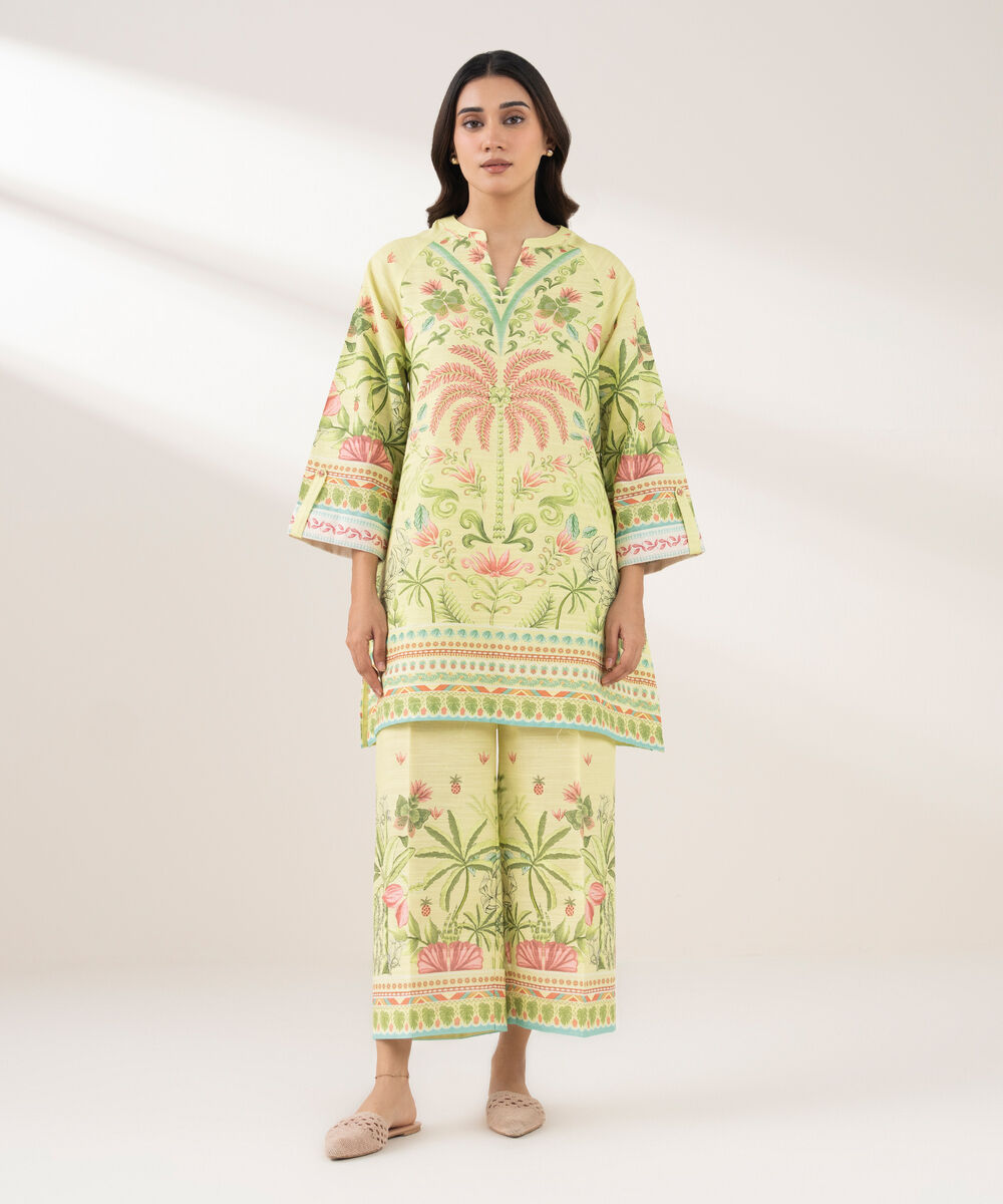 Women's RTW Khaddar Printed Straight Mint Green Shirt