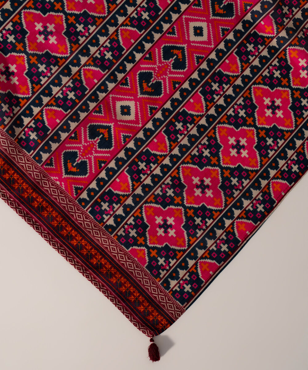Women's RTW Khaddar Printed Pink Dupatta