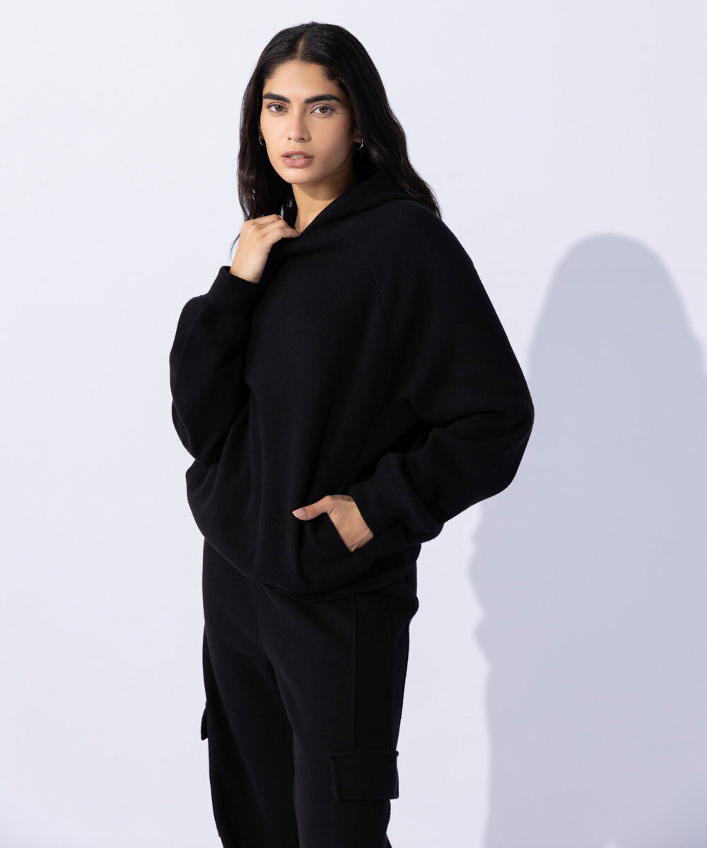 Woman - Black Raised Ribbed Hoodie