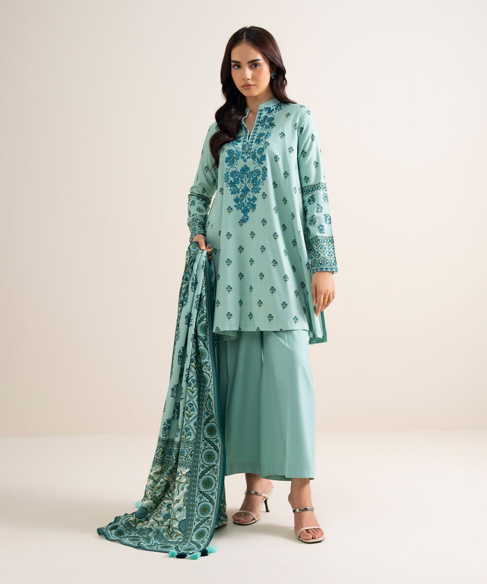 3 Piece - Embroidered Linen Suit