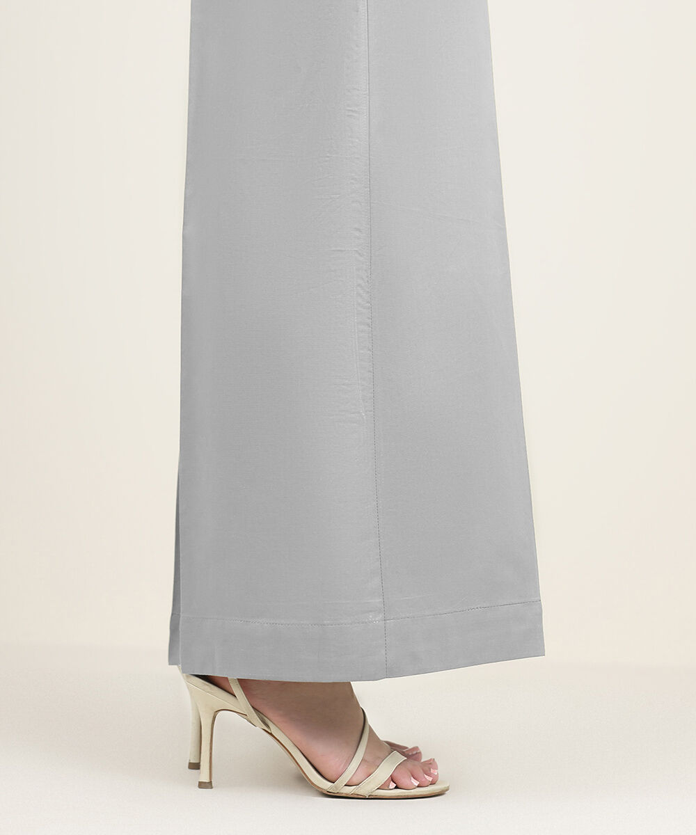 Unstitched Women's Grey Cotton Solid Trousers