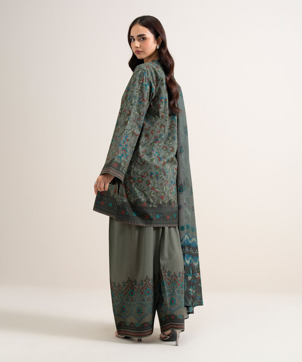 Women's Unstitched Lawn Printed Dark Grey 3 Piece Suit