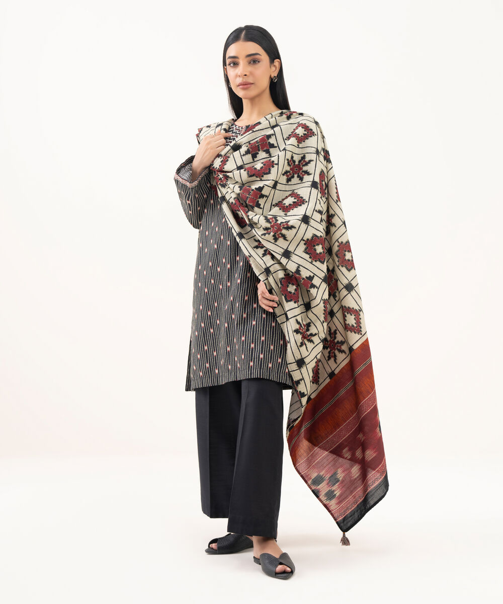 Women's RTW Light Khaddar Embroidered Black Straight Shirt