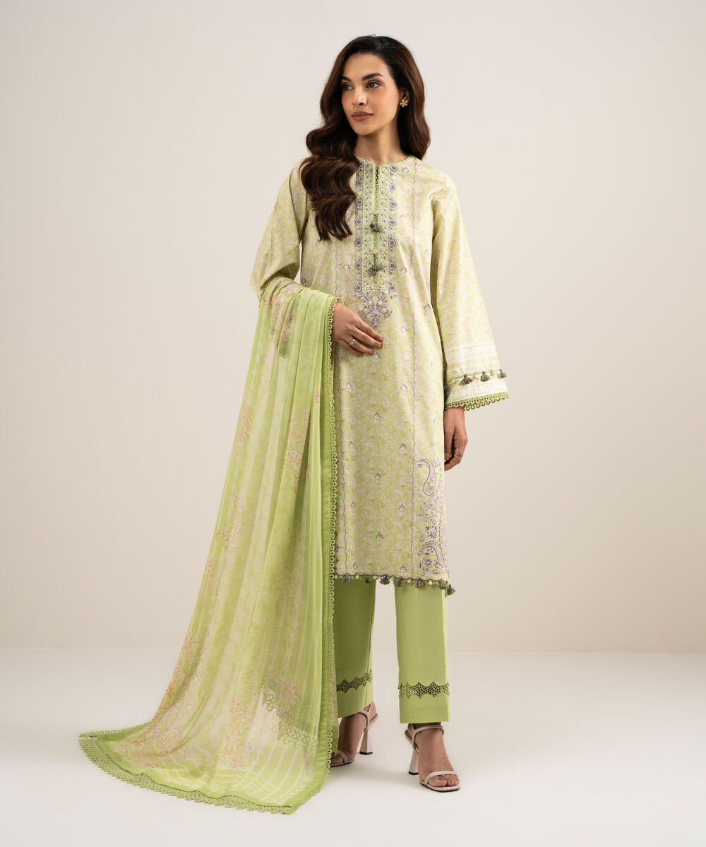 Women's Unstitched Lawn Embroidered Green