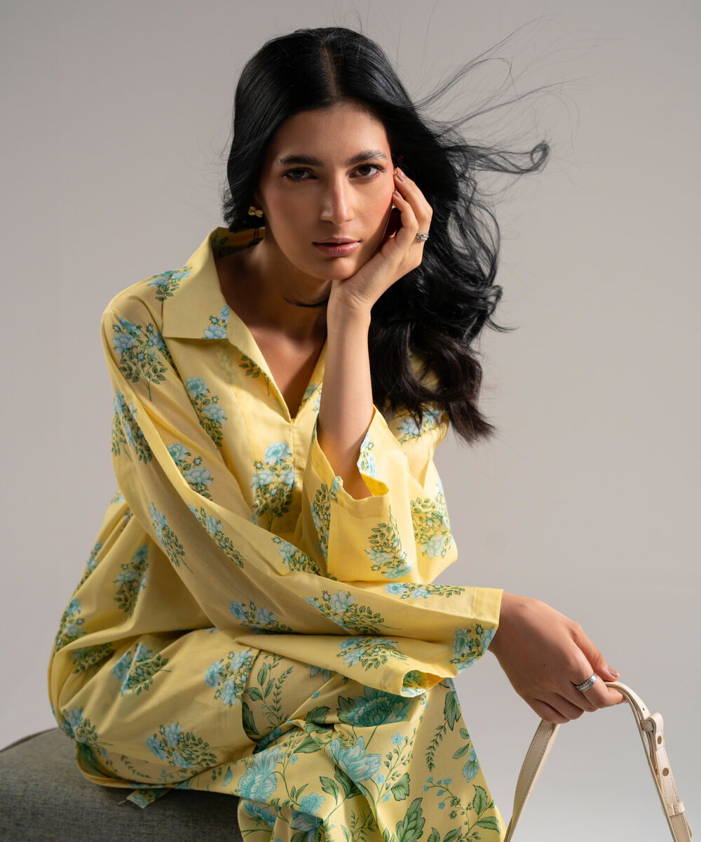 Women's RTW Lawn Printed Yellow Straight Shirt