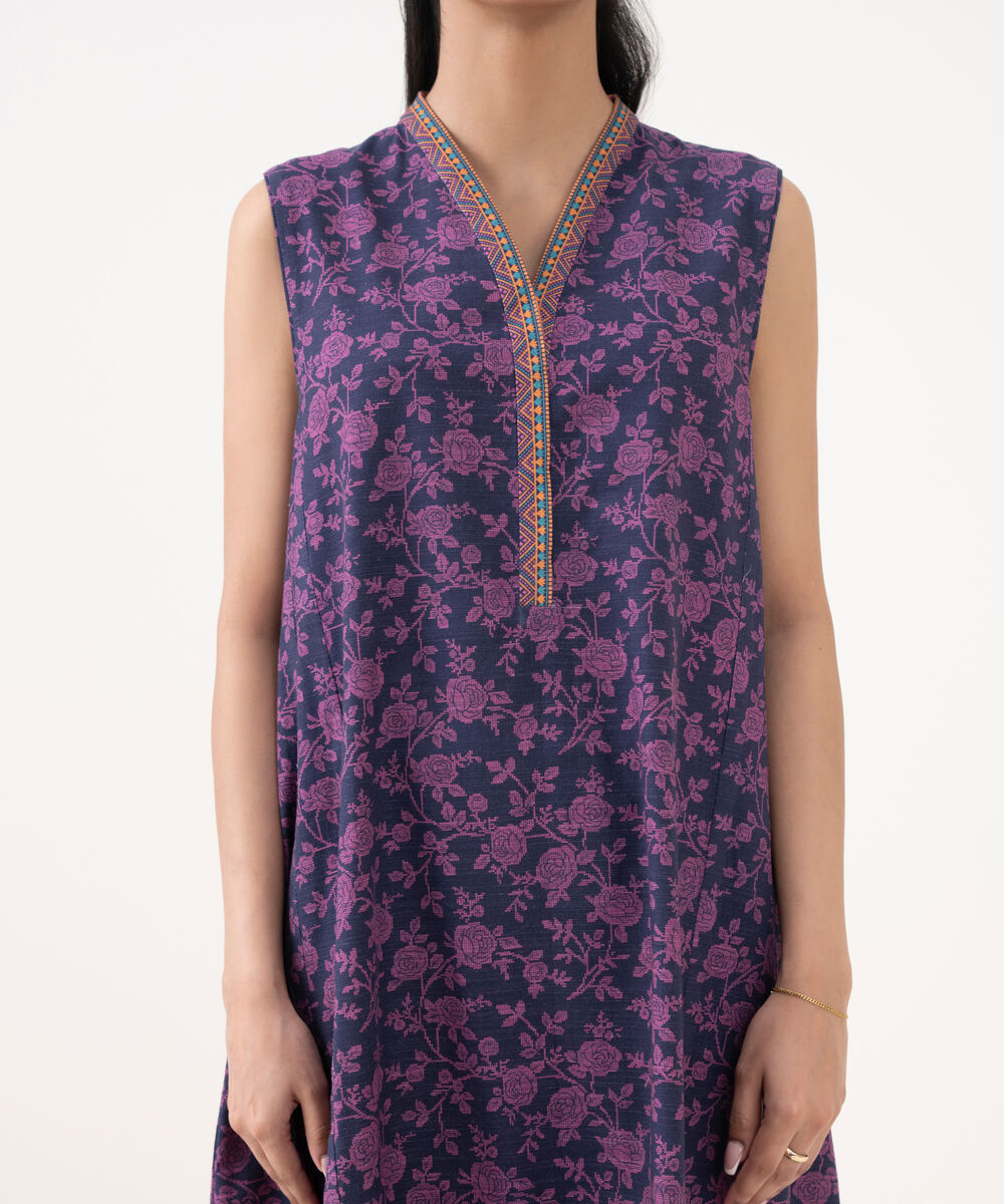 Women's Unstitched Khaddar Printed Purple 3 Piece Suit