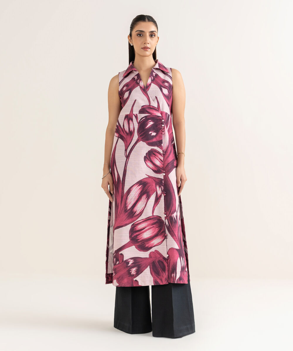 Women's Unstitched Khaddar Printed Pink Shirt