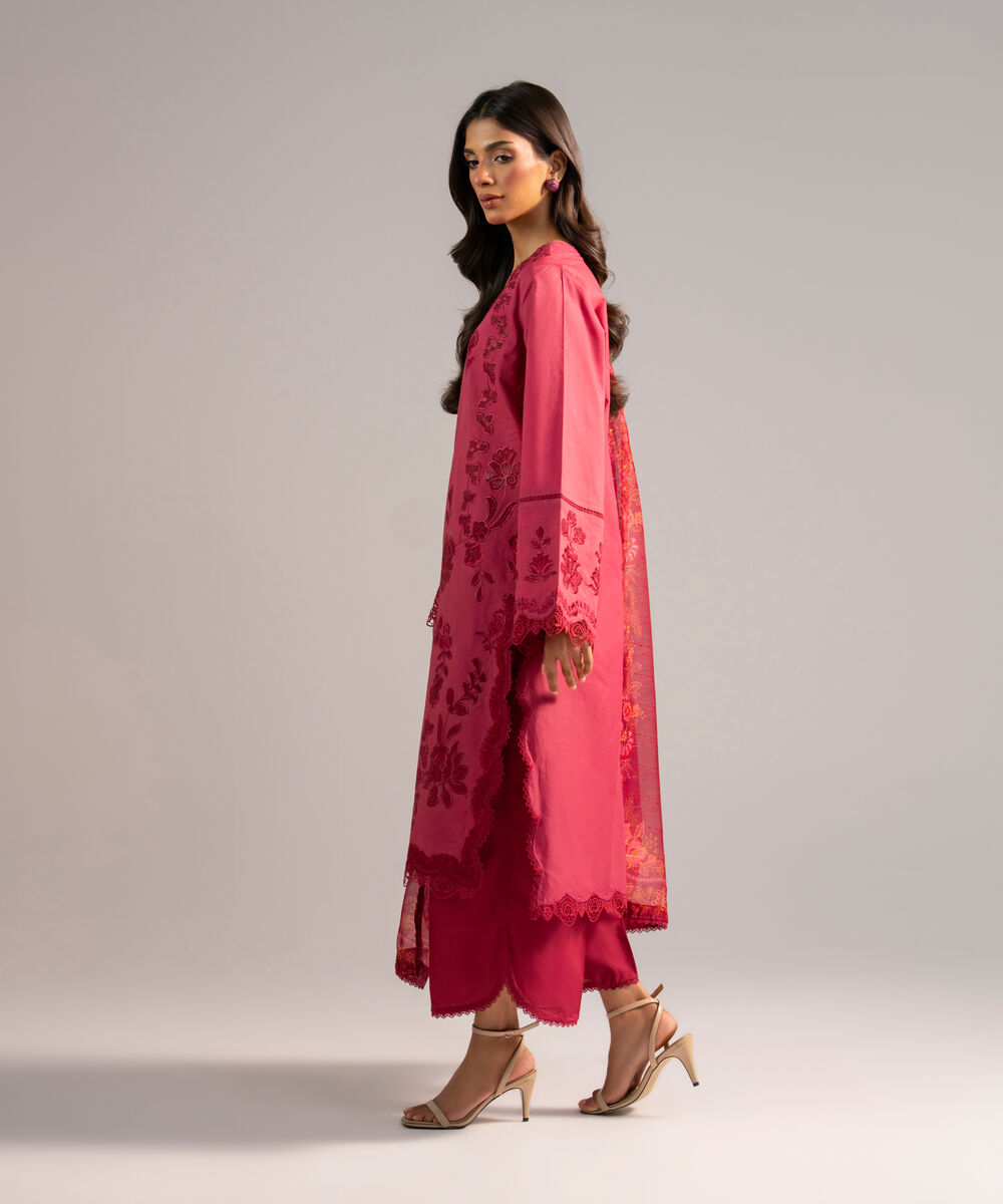 Women's RTW Lawn Embroidered Pink 3 Piece Suit