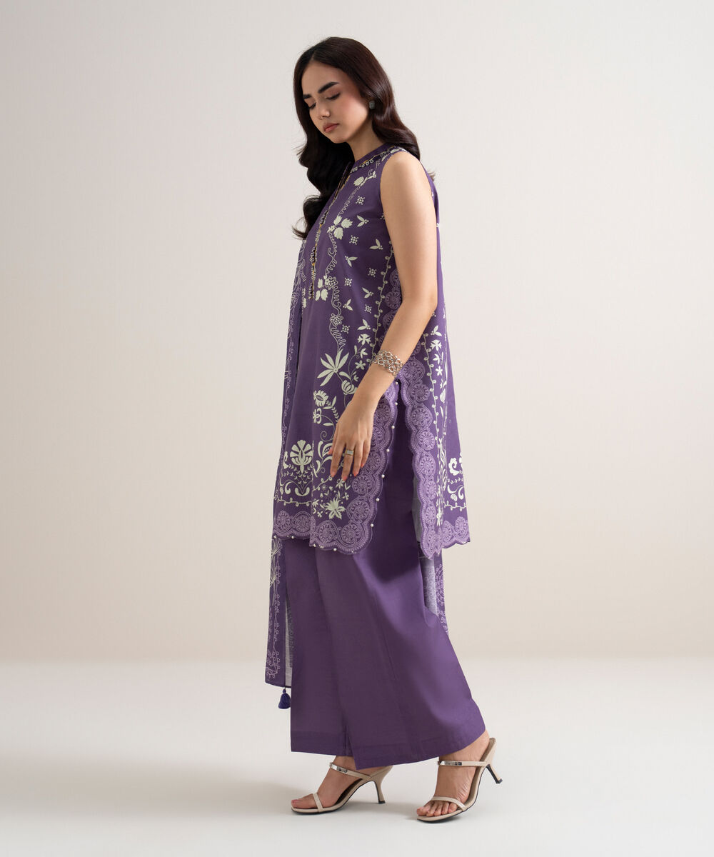 Women's Unstitched Lawn Printed Purple 3 Piece Suit