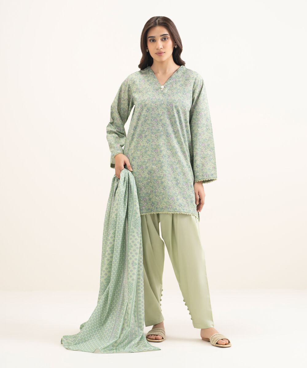 Women's RTW Cotton Viscose Printed Green Straight Shirt