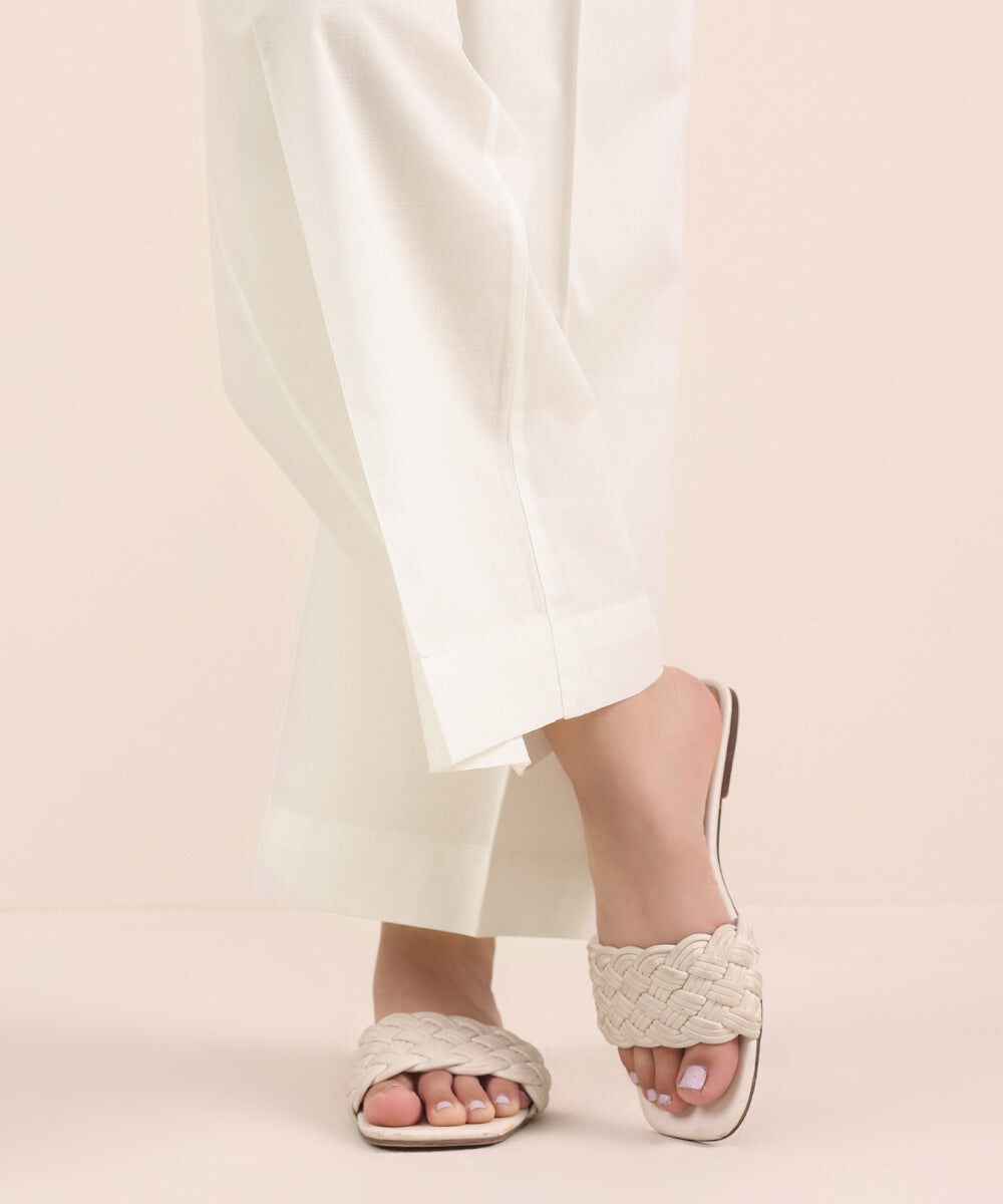 Woman - White Solid Cambric Culottes
