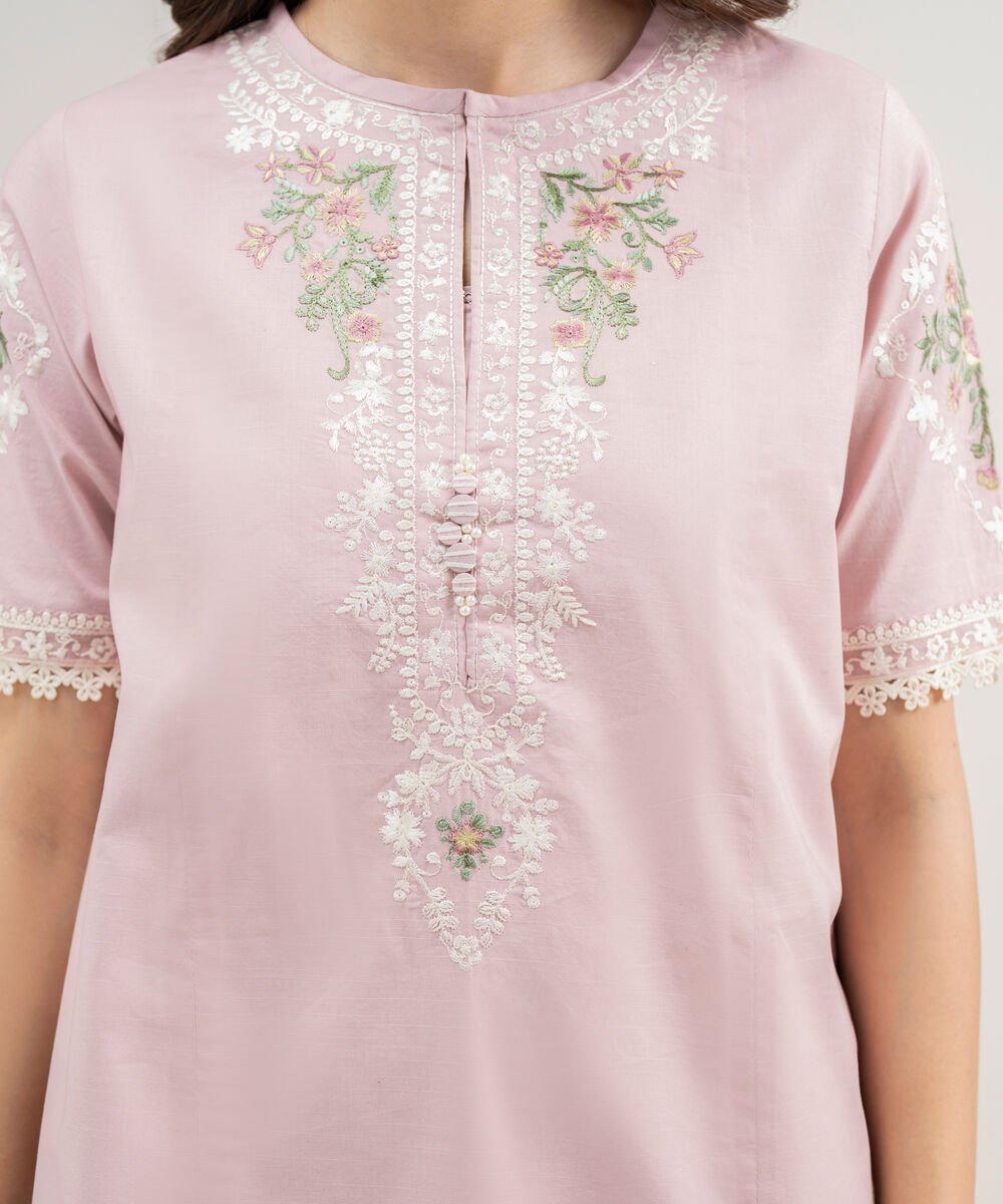 Women's Unstitched Textured Lawn Embroidered Pink 3 Piece Suit