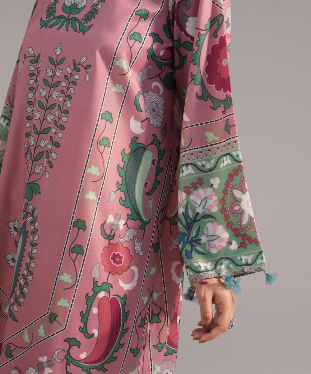 Women's RTW Blended Grip Silk Printed Pink A-Line Shirt