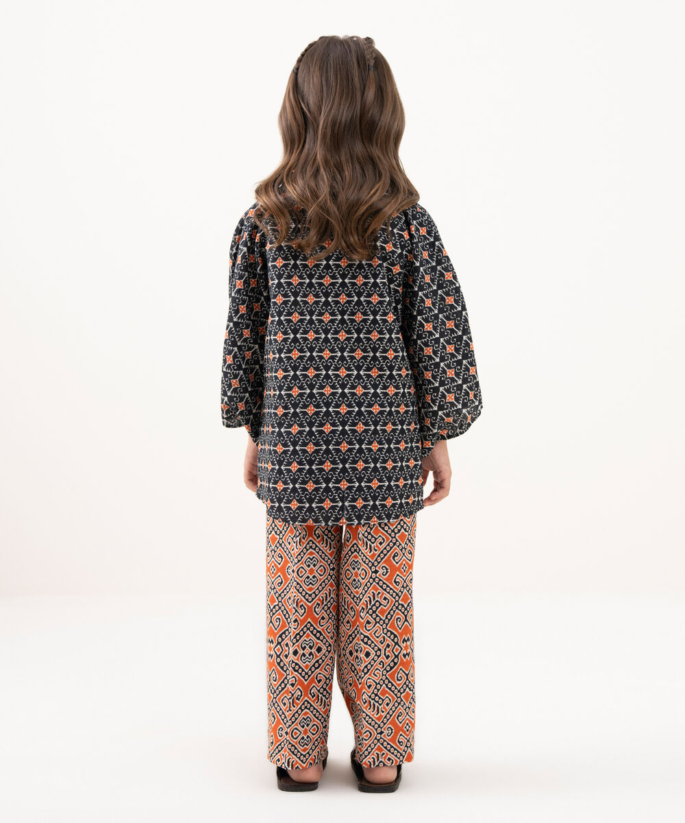 Girl's Light Khaddar Printed Black 2 Piece Suit