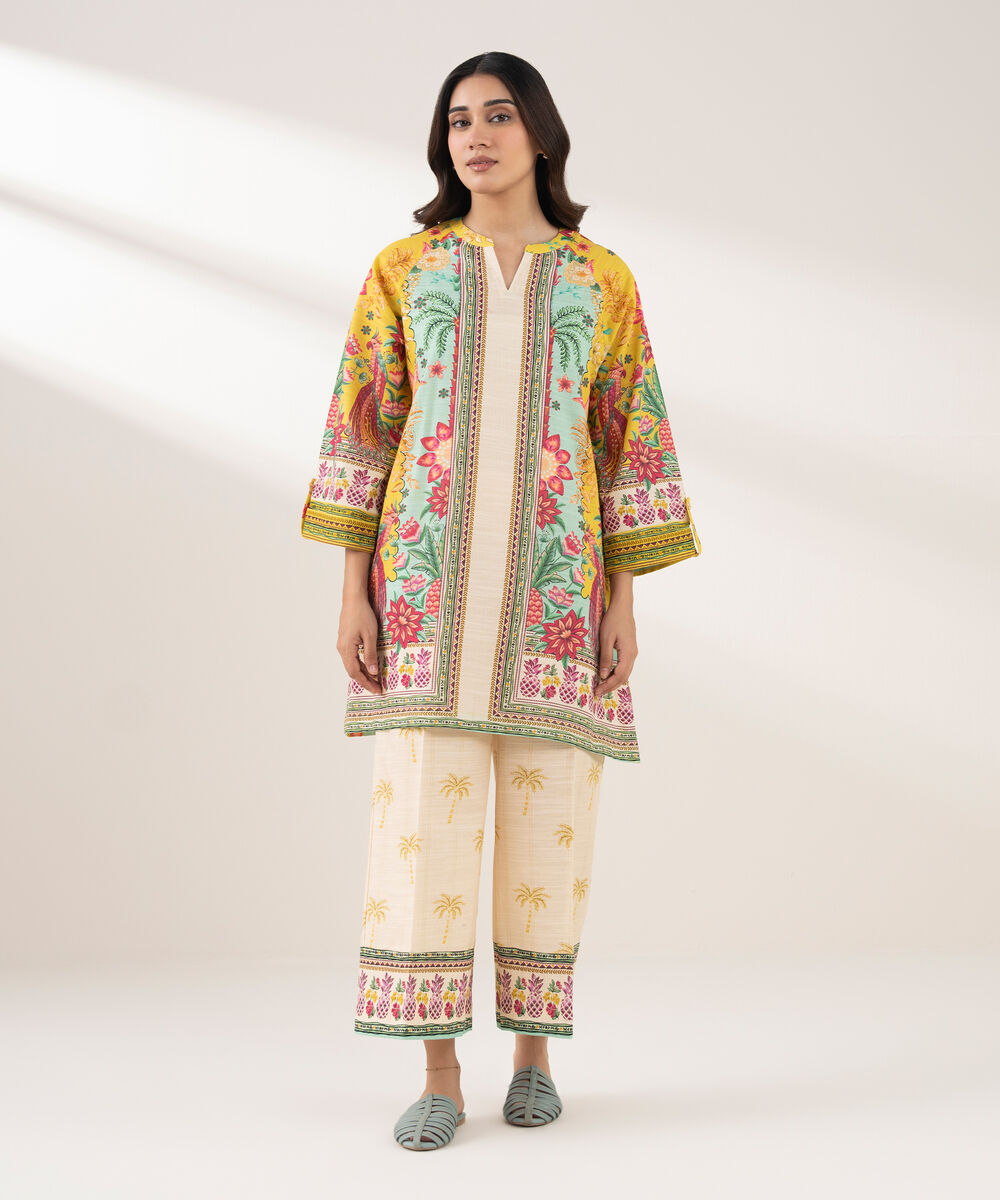 Women's RTW Khaddar Printed Straight Yellow Shirt