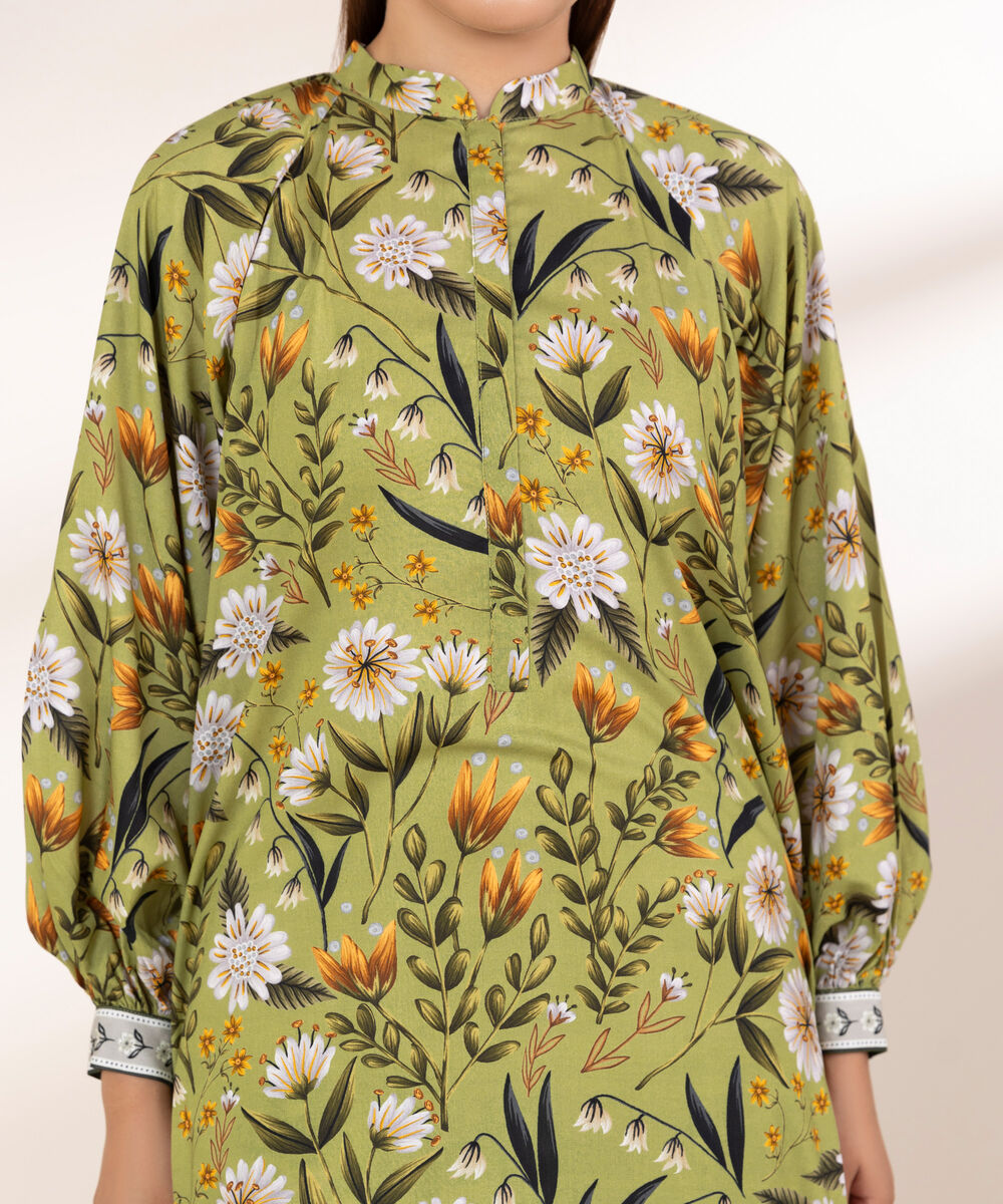 Women's RTW Arabic Lawn Green Printed Straight Shirt