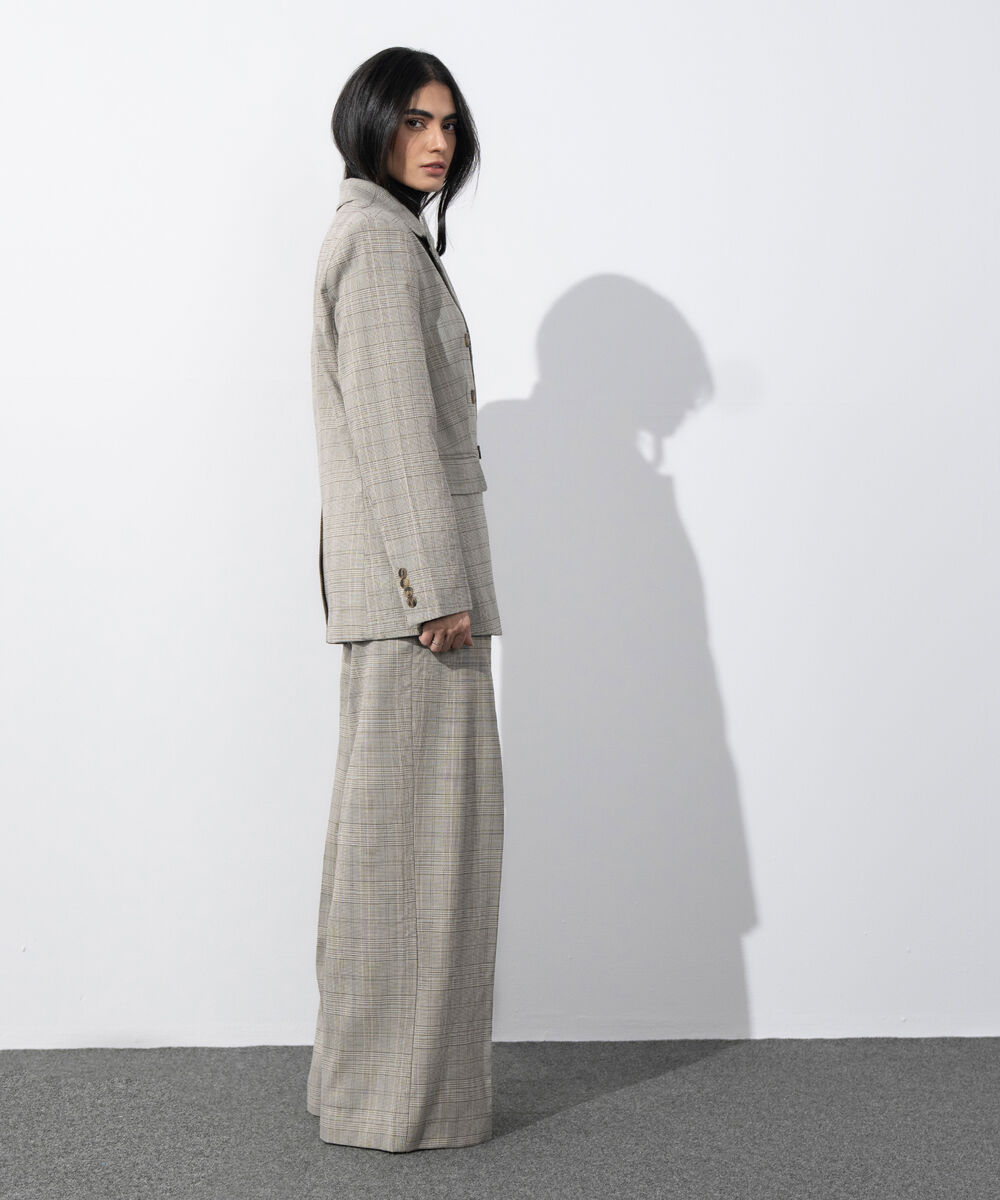 Women's Western Wear Brown Plaid Double Breasted Blazer