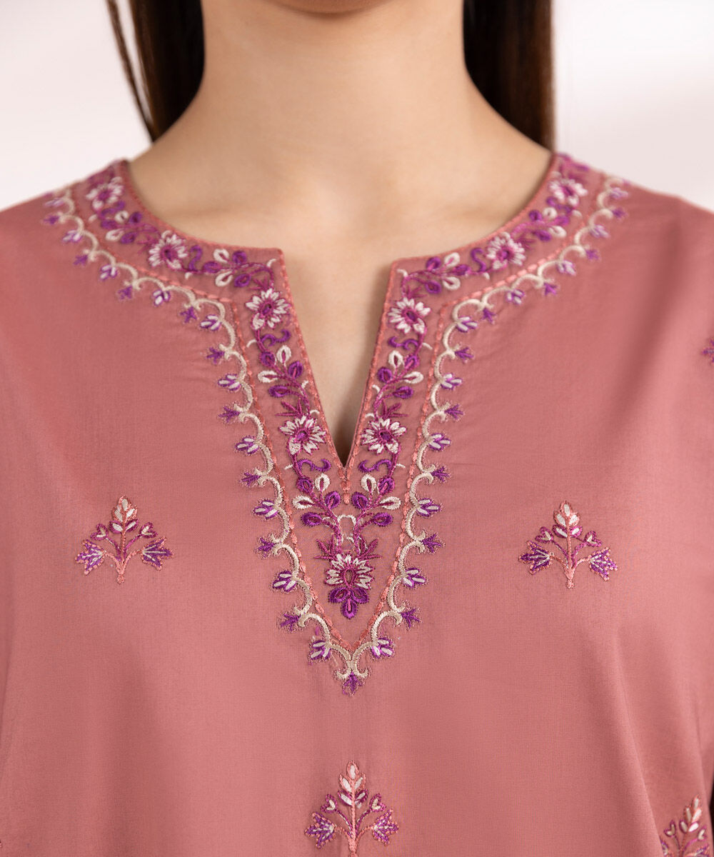 Women's Unstitched Raw Silk  Embroidered Dusty Pink 3 Piece Suit
