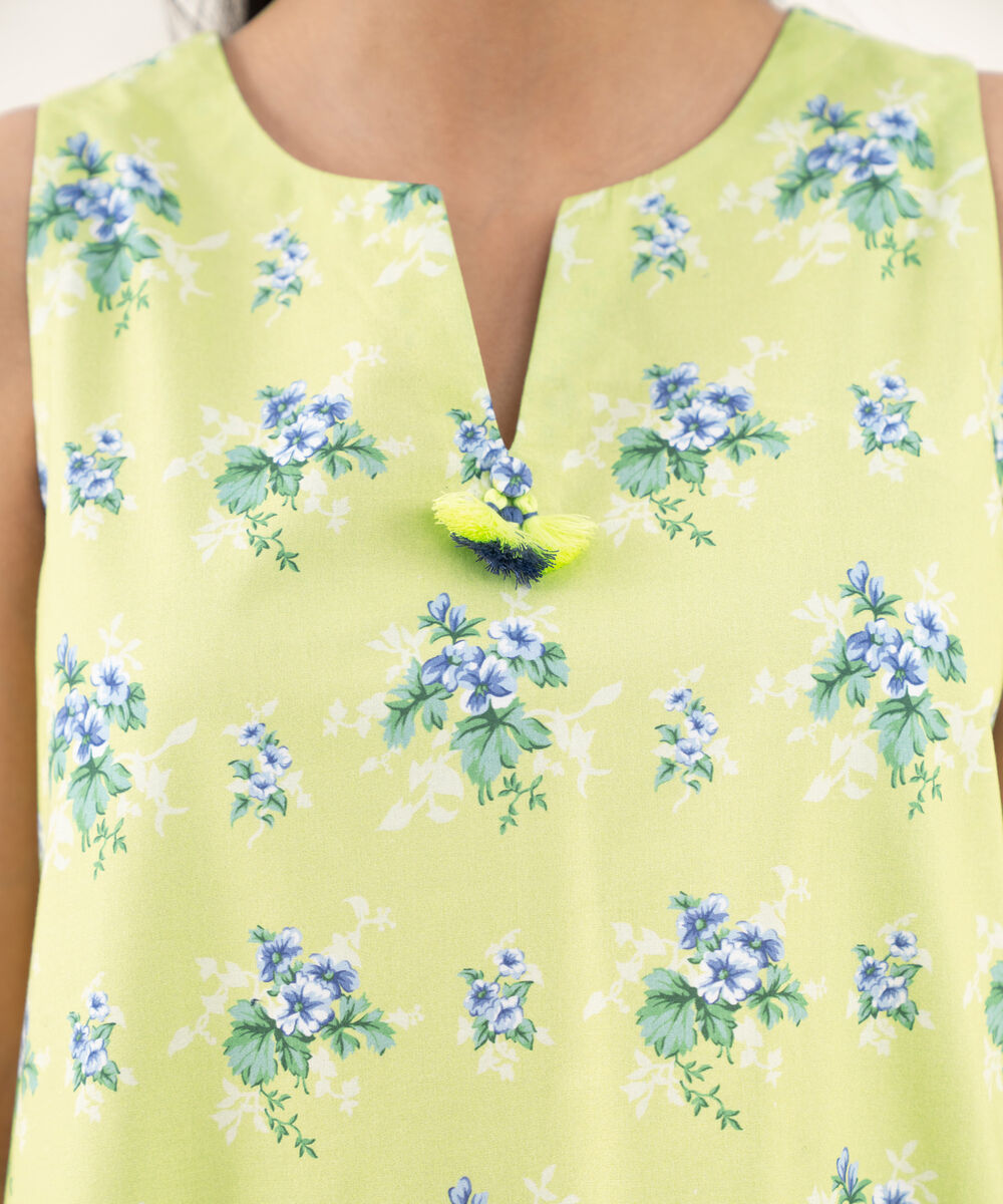 Women's Unstitched Cotton Printed Yellow Two Piece Suit