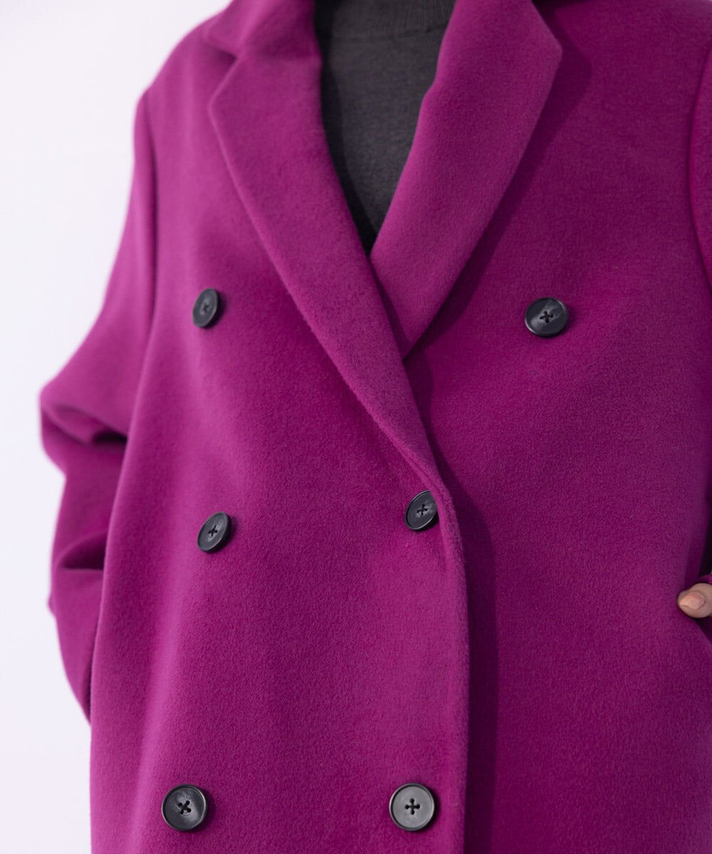 Woman - Purple Double Breasted Coat with Side Pockets