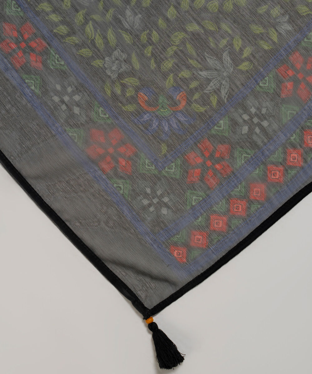 Poly Chiffon Printed Black Dupatta