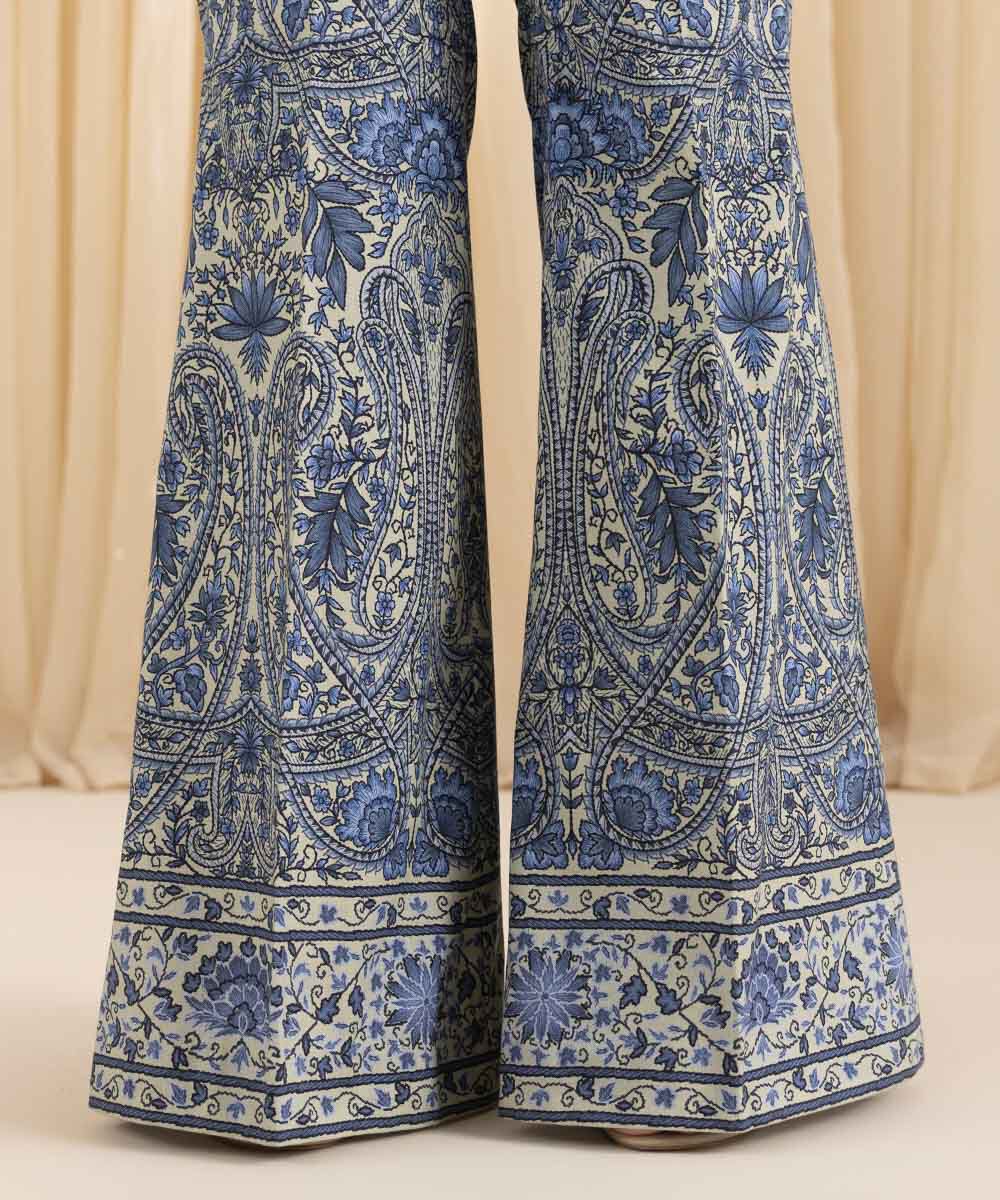 Unstitched Women's Embroidered Lawn Blue Three Piece Suit