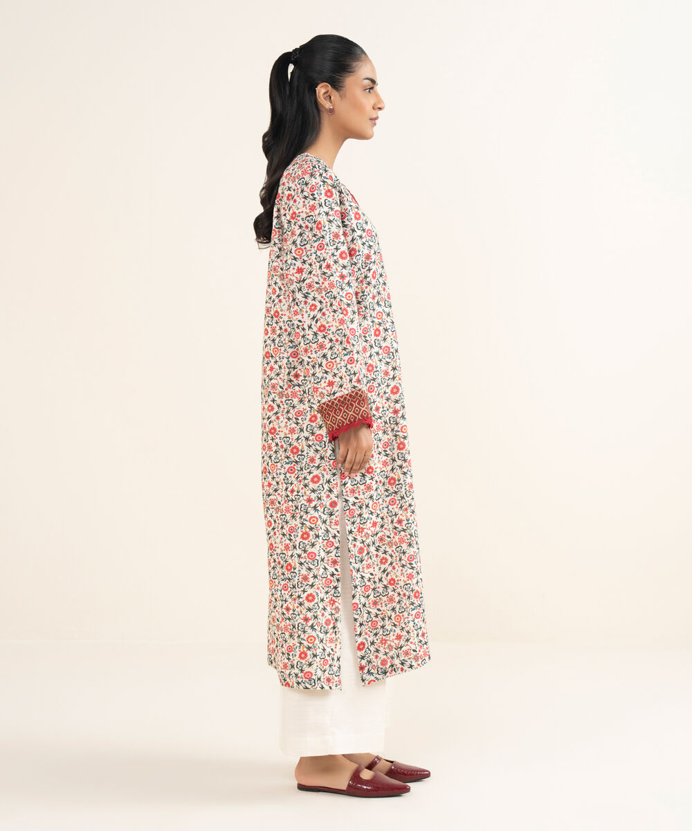 Women's RTW Khaddar Printed Off White A-Line Shirt