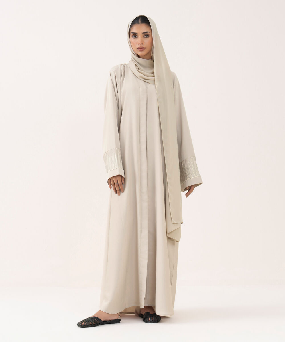Women's Beige Polyester Abaya Set