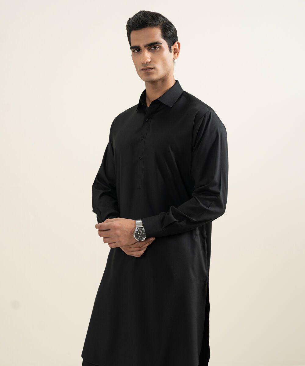 Men's Stitched Black Kameez Shalwar